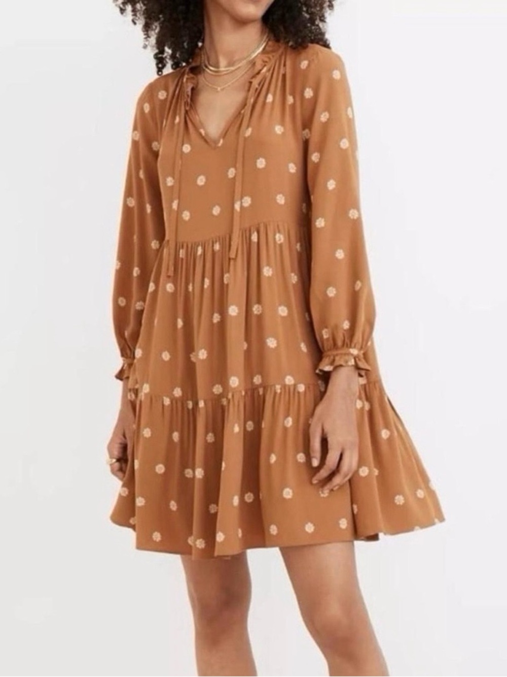 Madewell Tan Floral Tiered Mini Dress